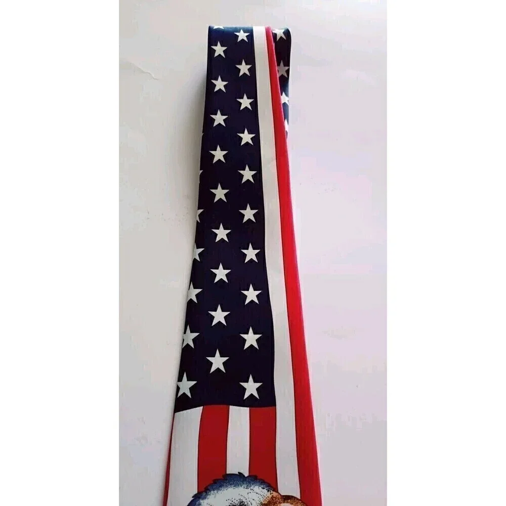 Rene Chagal Neck Tie America Patriotic Hand Made USA Flag Bald Eagle Stars
